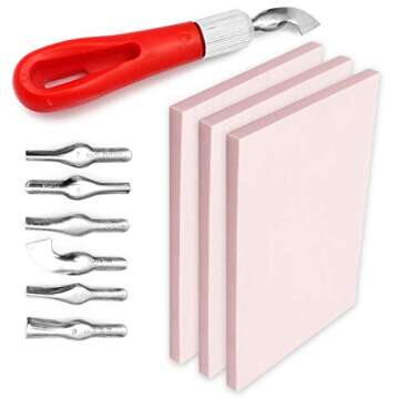 Printmaking Supplies Starter Kit by Pixiss - 3x Stamp pad, 15x Ink Pads for Rubber Stamps, Hobby Kni...