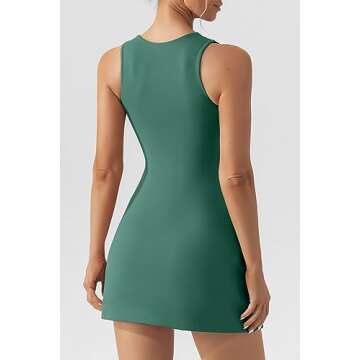 QINSEN Woman's Sexy Tank Top Dress Curvy Square Neck Mini Length Casual Dress Fir Green S