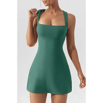 QINSEN Woman's Sexy Tank Top Dress Curvy Square Neck Mini Length Casual Dress Fir Green S