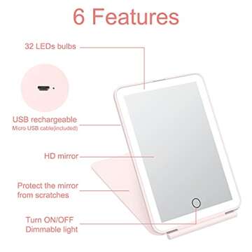 deweisn LED Makeup Mirror - Portable, Dimmable & Stylish