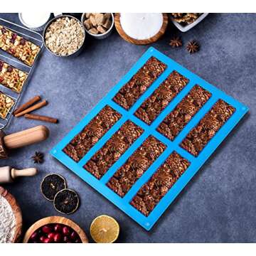 Sidosir 3Pcs Granola Bar Mold Silicone Mold, 8-Cavity Rectangle Molds for Energy Bar, Silicone Baking Molds for Large Granola Bar (3, Blue, 8-Cavity)