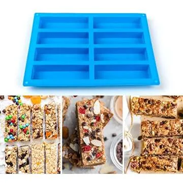 Sidosir 3Pcs Granola Bar Mold Silicone Mold, 8-Cavity Rectangle Molds for Energy Bar, Silicone Baking Molds for Large Granola Bar (3, Blue, 8-Cavity)