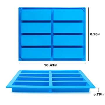 Sidosir 3Pcs Granola Bar Mold Silicone Mold, 8-Cavity Rectangle Molds for Energy Bar, Silicone Baking Molds for Large Granola Bar (3, Blue, 8-Cavity)
