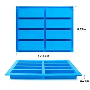Sidosir 3Pcs Granola Bar Mold Silicone Mold, 8-Cavity Rectangle Molds for Energy Bar, Silicone Baking Molds for Large Granola Bar (3, Blue, 8-Cavity)