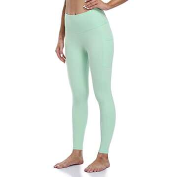 Colorfulkoala Women's High Waisted Tummy Control Workout Leggings 7/8 Length Yoga Pants with Pockets (M, Mint Green)