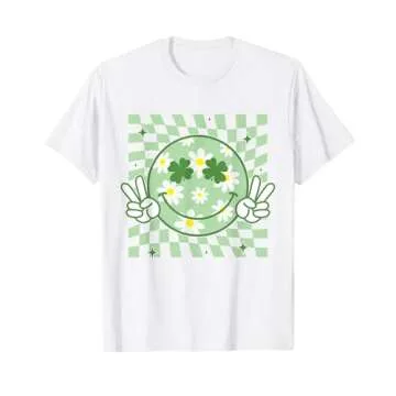 Groovy Shamrock Smile Face St Patricks Day Men Kids Funny T-Shirt