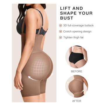 Lover-Beauty Butt Lifting Shapewear Tummy Control Strapless Fajas BBL Shorts Butt Lifter Seamless Body Shaper Brown, M/L