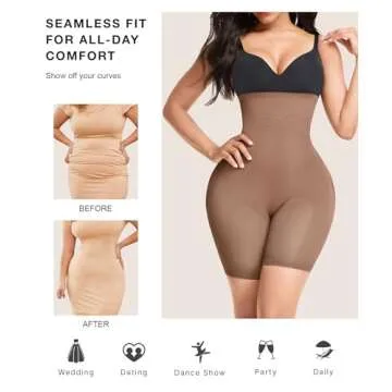 Lover-Beauty Butt Lifting Shapewear Tummy Control Strapless Fajas BBL Shorts Butt Lifter Seamless Body Shaper Brown, M/L