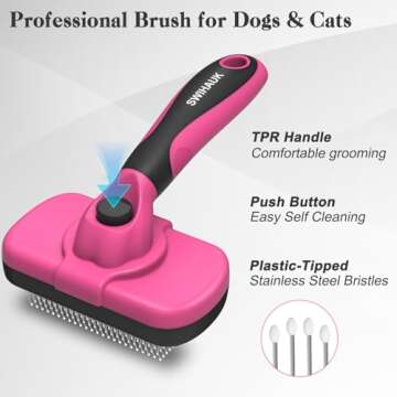 Swihauk Self Cleaning Slicker Brush for Dogs & Cats - Skin Friendly Grooming, Deshedding, Hair Remov...