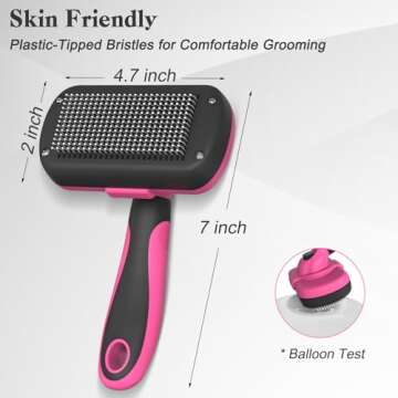 Swihauk Self Cleaning Slicker Brush for Dogs & Cats - Skin Friendly Grooming, Deshedding, Hair Removal for Puppies & Long/Short Haired Pets, Pet Supplies Accessory, Pink