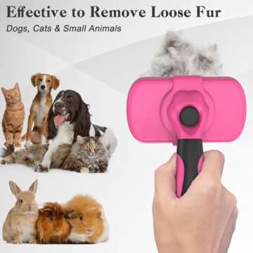 Swihauk Self Cleaning Slicker Brush for Dogs & Cats - Skin Friendly Grooming, Deshedding, Hair Removal for Puppies & Long/Short Haired Pets, Pet Supplies Accessory, Pink