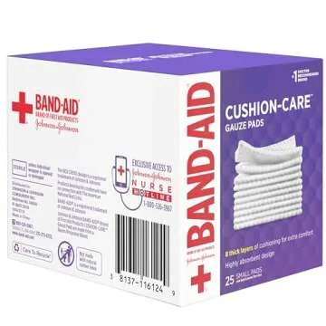 Band-Aid Absorbent Cushion Care Gauze Pads for First Aid