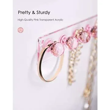 Heesch Necklace Holder Pink, Acrylic Necklace Hanger Wall Mount, Hanging Necklace Organizer, Jewelry Hooks for Necklaces, Bracelets, Chains (2-pack Pink)