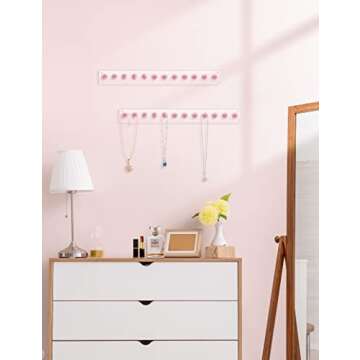 Heesch Necklace Holder Pink, Acrylic Necklace Hanger Wall Mount, Hanging Necklace Organizer, Jewelry Hooks for Necklaces, Bracelets, Chains (2-pack Pink)