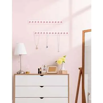 Heesch Necklace Holder Pink, Acrylic Necklace Hanger Wall Mount, Hanging Necklace Organizer, Jewelry Hooks for Necklaces, Bracelets, Chains (2-pack Pink)