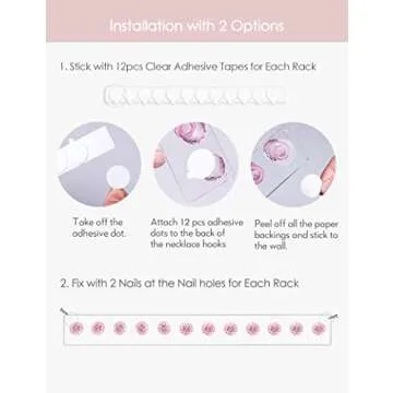 Heesch Necklace Holder Pink, Acrylic Necklace Hanger Wall Mount, Hanging Necklace Organizer, Jewelry Hooks for Necklaces, Bracelets, Chains (2-pack Pink)