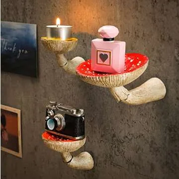 Cute Mushroom Wall Floating Shelf Whimsical Mushroom Room Decor Wall Mounted Hanging Shelves for Bed...