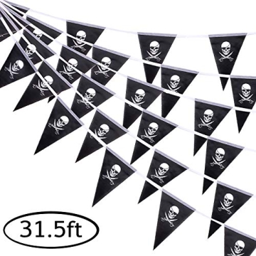 Whaline 31.5ft Halloween Jolly Roger Banner, 30Pcs Skull Pirate Flags Bunting for Festive Decoration