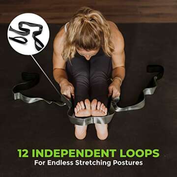 Gradient Fitness Stretching Strap for Physical Therapy, 12 Multi-Loop Stretch Strap 1.5" W x 8' L, N...