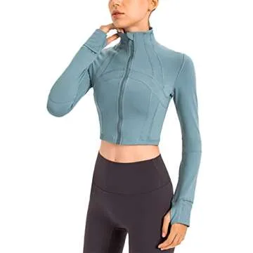 KTILG Women's Lightweight Cropped Workout Jacket - Full Zip Athletic Top