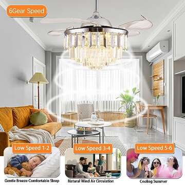 Trssdre Fandelier Crystal LED Ceiling Fans with Lights and Remote Modern Retractable Blade Ceiling L...