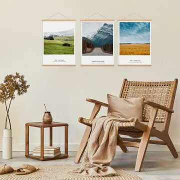 FALAMON 3 Pack Magnetic Poster Hanger Frame, Teak Wood Magnet Poster Frame for Posters, Prints, Photos, Pictures, Maps, Scrolls, and Canvas Artwork