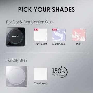 CARSLAN Oil Control Face Pressed Powder Compact, 24H Longlasting Waterproof Pressed Setting Powder Foundation Makeup, Shine Free, Poreless, Smooth, 03 Light Purple for dry skin (0.28Oz)