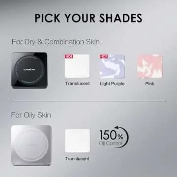 CARSLAN Oil Control Face Pressed Powder Compact, 24H Longlasting Waterproof Pressed Setting Powder Foundation Makeup, Shine Free, Poreless, Smooth, 03 Light Purple for dry skin (0.28Oz)