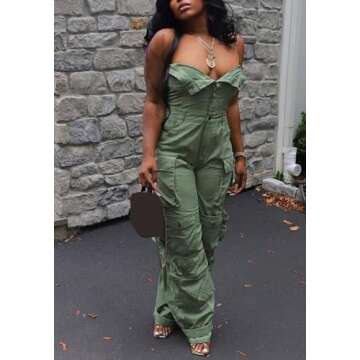LKOUS Casual Cargo Denim Jumpsuit for Women
