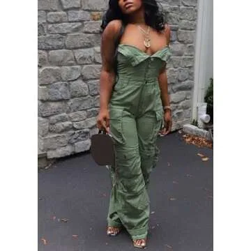 LKOUS Casual Cargo Denim Jumpsuit for Women