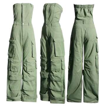 LKOUS Casual Cargo Denim Jumpsuit for Women
