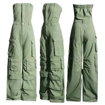 LKOUS Casual Cargo Denim Jumpsuit for Women