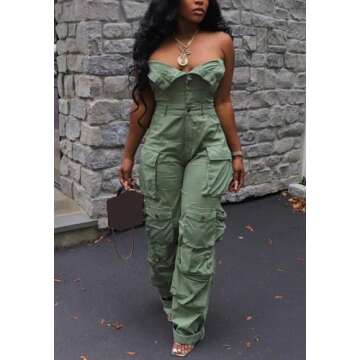 LKOUS Casual Cargo Denim Jumpsuit for Women