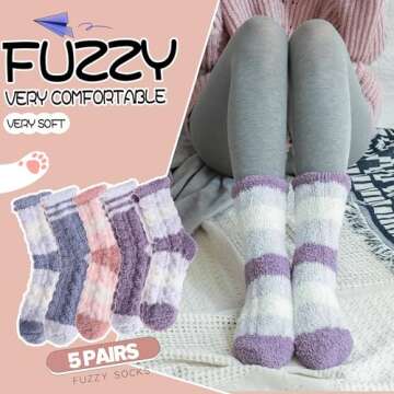 EBMORE Womens Fuzzy Socks Fluffy Cozy Comfy Warm Cabin Plush Fleece Sleep Soft Winter Socks Christma...