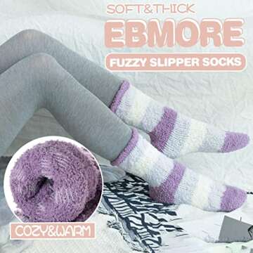 EBMORE Womens Fuzzy Socks Fluffy Cozy Comfy Warm Cabin Plush Fleece Sleep Soft Winter Socks Christmas Birthday Gifts Stocking Stuffers for Teen Girls Women Mom Wife(Mix Stripe Weave B)