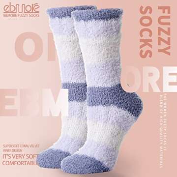 EBMORE Womens Fuzzy Socks Fluffy Cozy Comfy Warm Cabin Plush Fleece Sleep Soft Winter Socks Christmas Birthday Gifts Stocking Stuffers for Teen Girls Women Mom Wife(Mix Stripe Weave B)