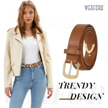 WERFORU Women Fashion Leather Belt Studded Leather Belt Ladies Belts for Jeans Dress Punk Belt,(Brow...