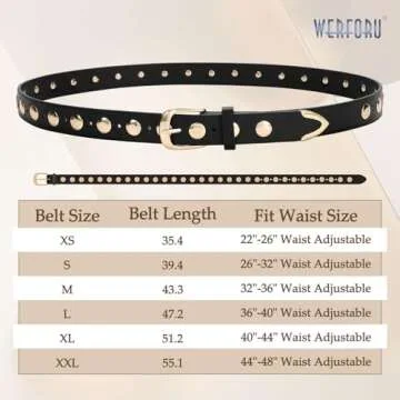 WERFORU Women Fashion Leather Belt Studded Leather Belt Ladies Belts for Jeans Dress Punk Belt,(Brown,26"-32" Waist Adjustable)
