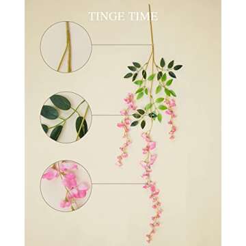 TINGE TIME 24 Pack Wisteria Hanging Flowers, 43inch Artificial Wisteria Vines Ratta Silk Flowers Gar...