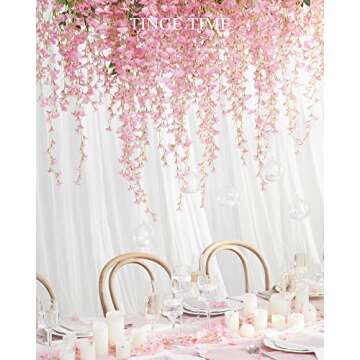 TINGE TIME 24 Pack Wisteria Hanging Flowers, 43inch Artificial Wisteria Vines Ratta Silk Flowers Garlands for Home Garden Outdoor Ceremony Wedding Arch Floral Decoration (Pink)