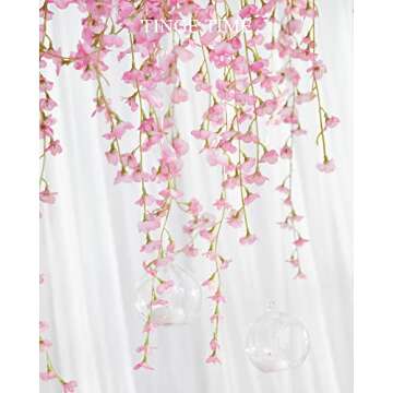 TINGE TIME 24 Pack Wisteria Hanging Flowers, 43inch Artificial Wisteria Vines Ratta Silk Flowers Garlands for Home Garden Outdoor Ceremony Wedding Arch Floral Decoration (Pink)