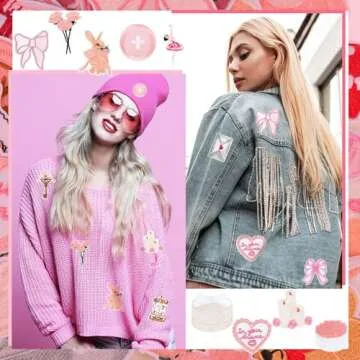 Watersay 40 Pcs Coquette Iron on Patches Pink Ballet Butterfly Embroidered Lip Cherry Rose DIY Craft Gifts Sew on Applique Patches Vintage Patch for Jackets Backpacks Clothing Hats