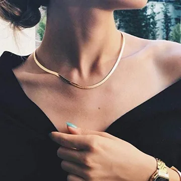 Gold Choker Necklace for Women - Stainless Steel Snake Chain