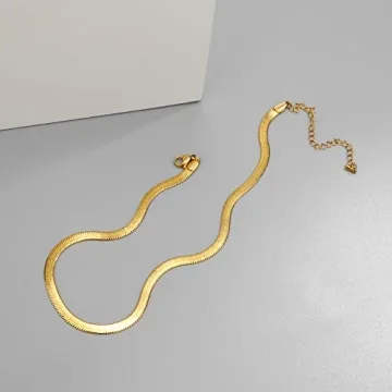 Gold Choker Necklace for Women - Stainless Steel Snake Chain