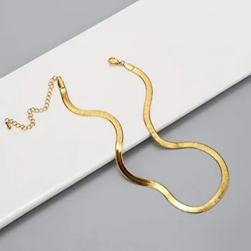 Gold Choker Necklace for Women - Stainless Steel Snake Chain