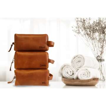 LUXE-RANGE Personalized Leather Toiletry Bag For Men, Leather Dopp Kit, Groomsmen Gifts, Men's Toile...