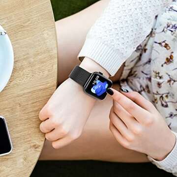 Sunnywoo Milanese Mesh Loop Compatible with Apple Watch Bands 42mm 44mm 45mm 46mm 49mm 38mm 40mm 41mm for Men Women, Stainless Steel Mesh strap for iWatch Series 10 9 8 7 6 SE 5 4 3 2 1 Ultra