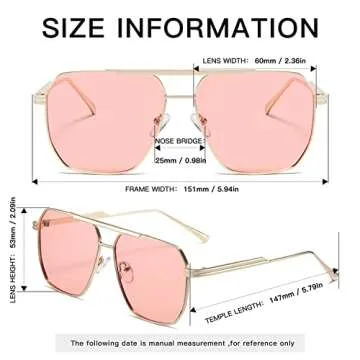 MASDUN Retro Oversized Square Polarized Sunglasses for Women Men Vintage Shades UV400 Classic Metal Sun Glasses (Gold/PINK + gray/Yellow + gold/dark green)