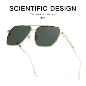 MASDUN Retro Oversized Square Polarized Sunglasses for Women Men Vintage Shades UV400 Classic Metal Sun Glasses (Gold/PINK + gray/Yellow + gold/dark green)