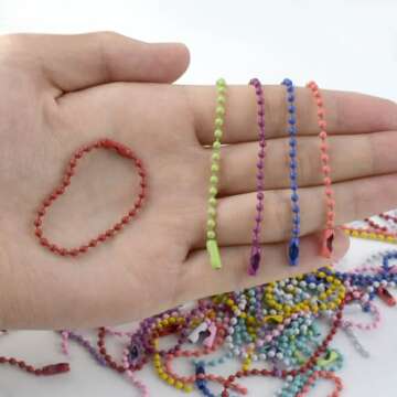 100 Pcs Ball Bead Chain Ball Chain Keychain Dog Tag Necklace Chains Beaded Metal Keychain 2.4mm Beads Chains for Jewelry Making Steel Ball Bead Chain with Connector for Key Craft DIY (Mixed Color)